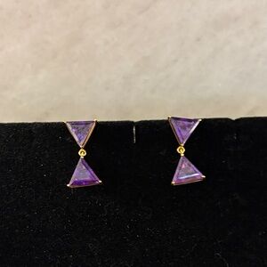 Elegant Purple and Gold Triangle Earrings